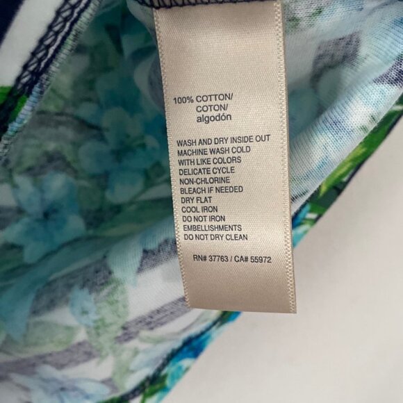 Rafaella Size L Black/White Stripe Cut Out Floral Top - Picture 10 of 16